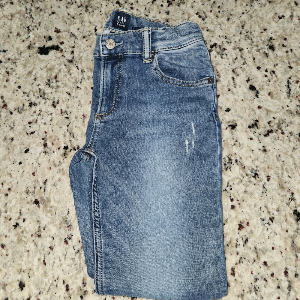 Gap Kids Girls Adjustable Waist Denim Stretch Slim Jeans Size 10 Reg Distressed